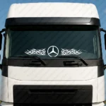 White Mercedes Truck Windshield Sticker, Big Classic Logo with Tribal Graphics