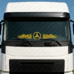 Yellow Mercedes Truck Windshield Sticker, Big Classic Logo with Tribal Graphics