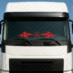 Red Mercedes Truck Windshield Sticker, Classic Logo with Dynamic Wave Graphics Version 2