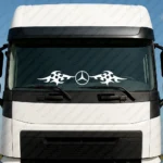 White Mercedes Truck Windshield Sticker, Classic Logo with Dynamic Wave Graphics Version 2