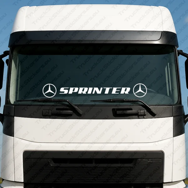 White Mercedes Truck Windshield Sticker, Sprinter with Classic Logos Version 2