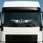 White Mercedes Truck Windshield Sticker, Classic Logo with Dynamic Wave Graphics Version 3
