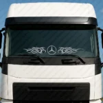 Silver Mercedes Truck Windshield Sticker, Classic Logo with Tribal Graphics