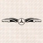 Closeup of Mercedes Truck Windshield Sticker, Actros with Classic Logos and Graphics Version 1