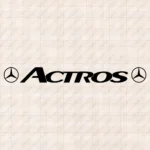 Closeup of Mercedes Truck Windshield Sticker, Actros with Classic Logos