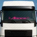 Fuchsia Mercedes Truck Windshield Sticker, Arocs Bold with Classic Logos