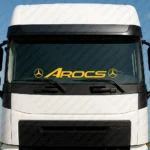 Yellow Mercedes Truck Windshield Sticker, Arocs Bold with Classic Logos