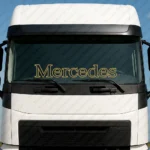 Gold Mercedes Truck Windshield Sticker, Text Logo Outline
