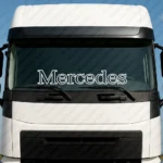 White Mercedes Truck Windshield Sticker, Text Logo Outline