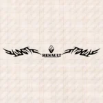 Closeup of Renault Truck Windshield Sticker, Classic Logo with Text and Tribal Graphics