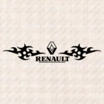 Closeup of Renault Truck Windshield Sticker, Big Classic Logo with Text and Dynamic Wave Graphics