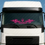 Fuchsia Renault Truck Windshield Sticker, Big Classic Logo with Text and Dynamic Wave Graphics