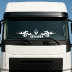 White Renault Truck Windshield Sticker, Big Classic Logo with Text and Dynamic Wave Graphics
