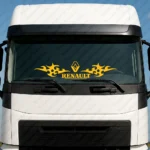 Yellow Renault Truck Windshield Sticker, Big Classic Logo with Text and Dynamic Wave Graphics