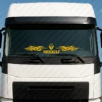 Yellow Renault Truck Windshield Sticker, Classic Logo with Text and Tribal Graphics
