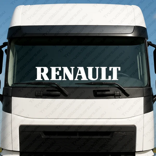 White Renault Truck Windshield Sticker, Bold Capital Text Logo