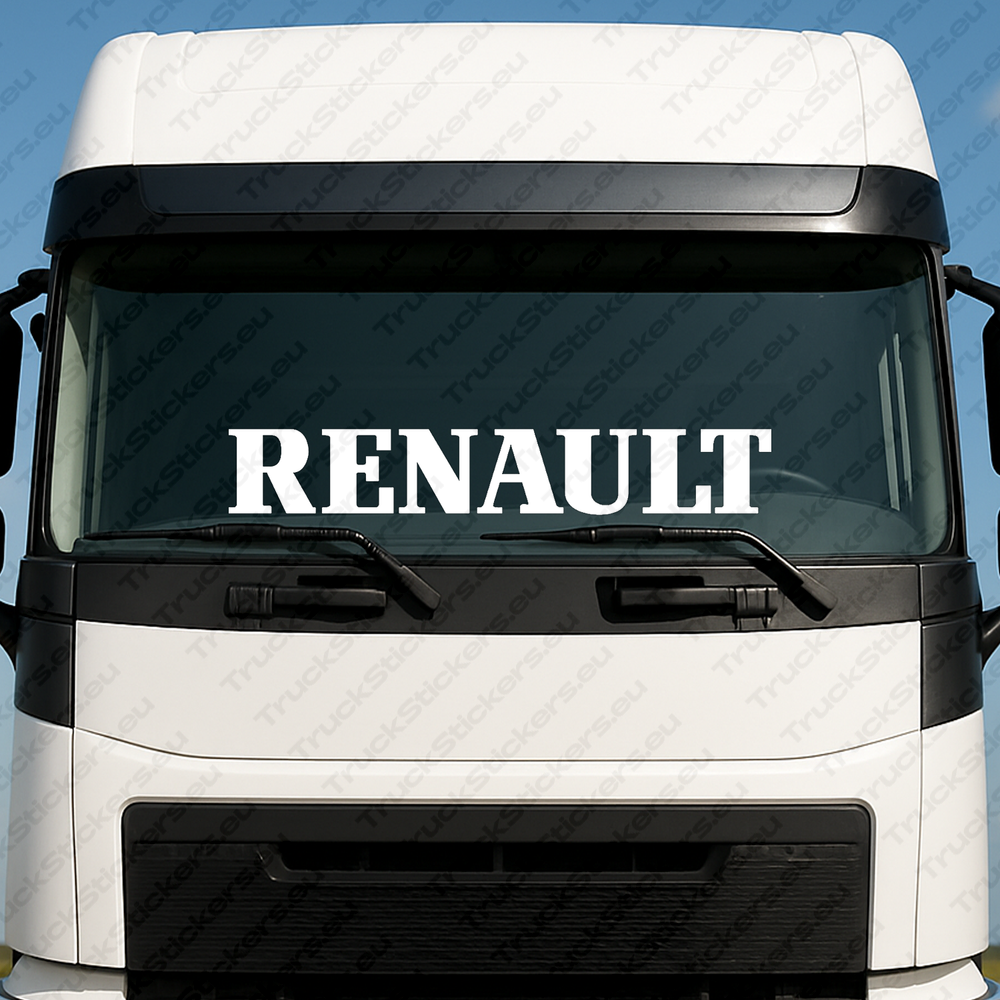windshield-sticker-for-trucks-90798-1-white White Renault Truck Windshield Sticker, Bold Capital Text Logo