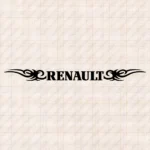 Closeup of Renault Truck Windshield Sticker, Bold Capital Text Logo with Tribal Graphics