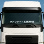 White Renault Truck Windshield Sticker, King of the Road with Checkered Flag