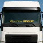 Yellow Renault Truck Windshield Sticker, King of the Road with CheckeYellow Flag